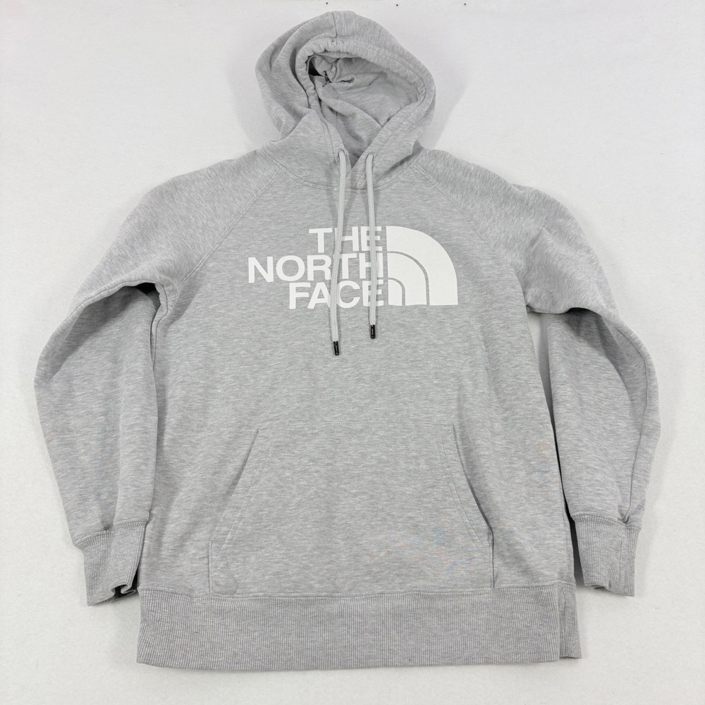 North Face Hoodie Sweatshirt Womens Small Grey Half Dome Logo Pullover FLAW